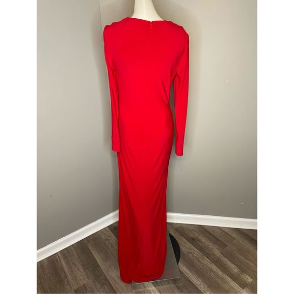 MAC DUGGAL JERSEY LONG SLEEVE ASYMMETRICAL RUCHED GOWN - Picture 9 of 11